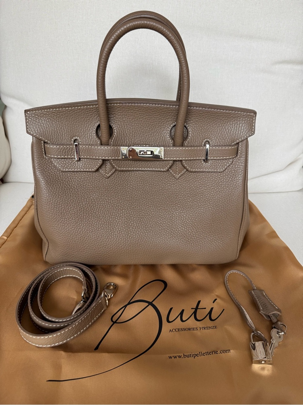 Teddy Blake Caty 12” Taupe Beige Silver Hardware Rare
